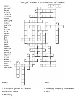 Refugee” Alan Gratz Vocabulary Crossword list 2 Crossword