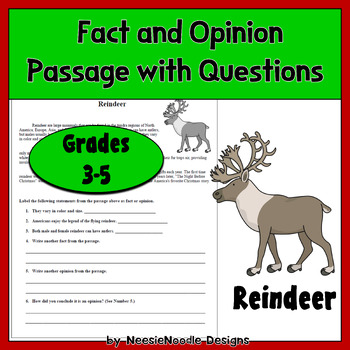 Preview of "Reindeer" Fact and Opinion Worksheet -- Informational Text