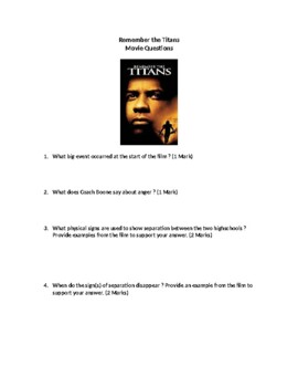 Preview of "Remember the Titans" Movie Questions & Answer Key