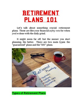 Preview of "Retirement Plans 101" + Multiple Choice Worksheet (Personal Financial Literacy)