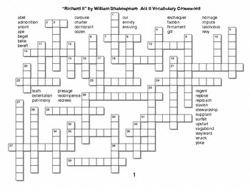 Richard II by William Shakespeare Act II﻿ Vocabulary Crossword