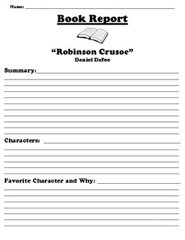 “Robinson Crusoe” BOOK REPORT by BAC Education | TPT