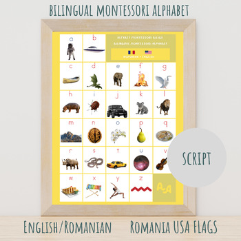 Preview of (Romanian / English) MONTESSORI BILINGUAL ALPHABET (Romania / USA) SCRIPT