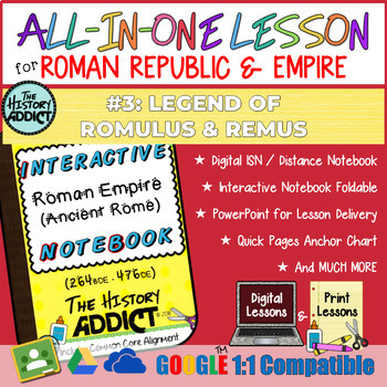 Preview of ⭐Romulus & Remus Founding Rome Myth ISN & Distance Learning Lesson Set⭐