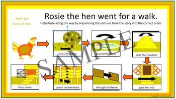 Preview of "Rosie's Walk" Story Sequencing and Ordinal Numbers Google Slides drag and drop