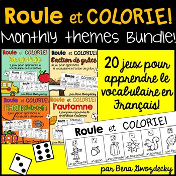 Preview of {Roule et Colorie: Monthly Themes Bundle!} A set of 20 French vocabulary games
