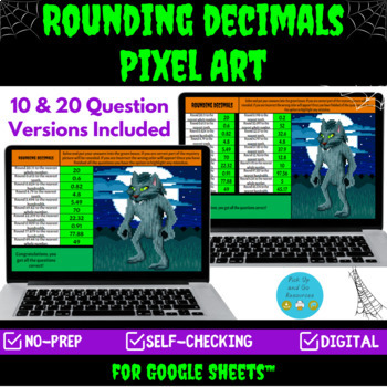 Preview of  Rounding Decimals to Any Place Halloween Math Pixel Art Mystery Picture
