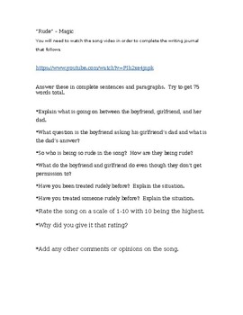 Preview of Rudeness - "Rude" song Writing Prompt