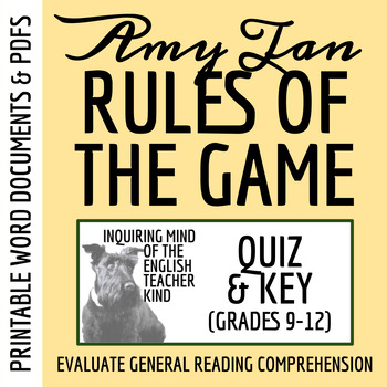 Preview of "Rules of the Game" by Amy Tan Quiz and Answer Key for High School