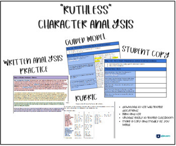 Preview of "Ruthless" Character Analysis- Teacher Guided Model
