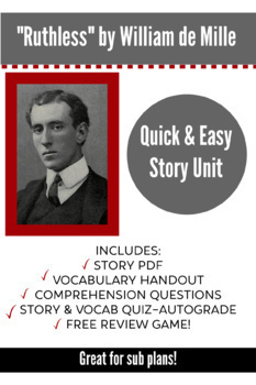Preview of "Ruthless" Short Story Quick & Easy Unit / Distance Learning Sub Plans