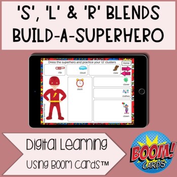 Preview of 'S', 'L' and 'R' Clusters Boom Cards™ - Build-a-Superhero Digital Game for SLPs