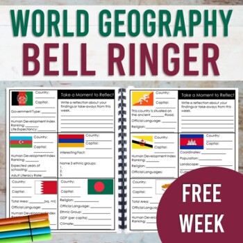 Preview of World Geography Bell Ringer: FREE WEEK (Print & Digital)
