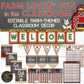 Preview of Farm Classroom Theme Decor Bundle - EDITABLE