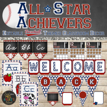 Preview of Baseball Classroom Theme Decor Bundle - Editable