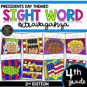 Preview of Color by Sight Word | Presidents Day | Fourth Grade Sight Words