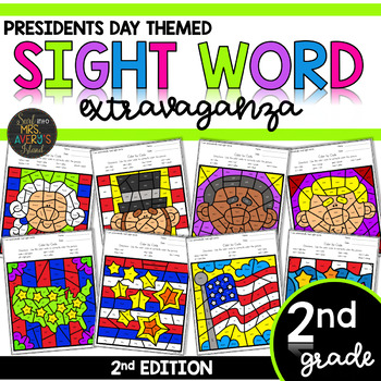 Preview of Color by Sight Word | Presidents Day | Second Grade Sight Words