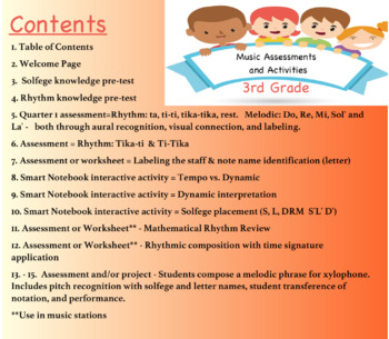 Preview of (SMART Notebook) Music Assessments and Activities for 3rd Grade