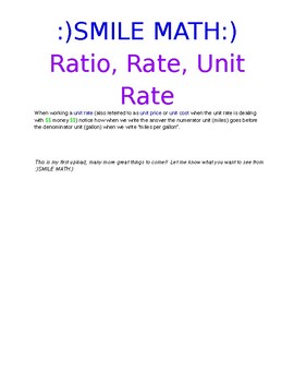 Preview of :)SMILE MATH:) - Ratio, Rate, Unit Rate Notes