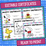 ✪ SNOOPY EDITABLE- 5 Birthday Certificates ✪