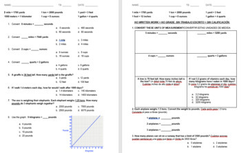 Preview of *SPANISH/ENGLISH* Unit Conversions/Unit Rates test & worksheet/homework