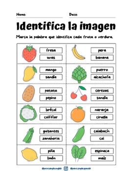 Preview of (SPANISH) Identify the Picture - Fruits and Vegetables