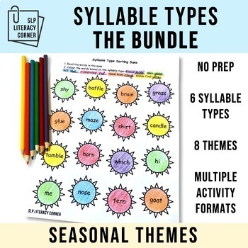 Preview of Syllable Types Phonics Worksheets Seasonal BUNDLE