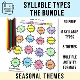 Syllable Types Phonics Worksheets Seasonal BUNDLE
