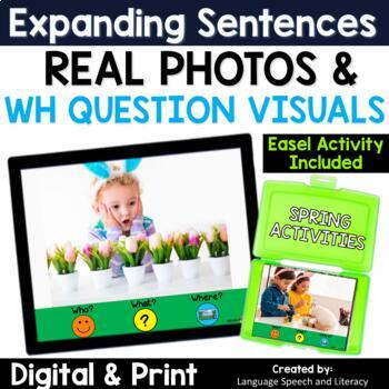 Preview of Spring Speech Therapy, Picture Scenes for Speech Therapy, WH Questions Visuals