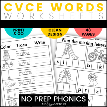 Preview of NO PREP Long Vowels Worksheets CVCe Word Work BUNDLE: Silent E Magic E Sneaky E