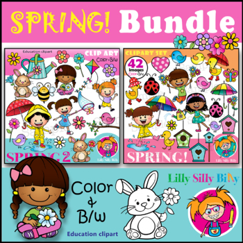 Preview of ♡ SPRING 1 + 2! ♡ Clip art BUNDLE. Lilly Silly Billy