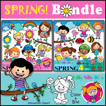Preview of ♡ SPRING 3 + 4! ♡ Clip art BUNDLE. Lilly Silly Billy