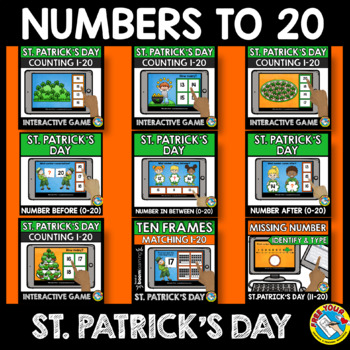 Preview of ST PATRICKS DAY ACTIVITIES KINDERGARTEN MATH COUNTING TO 20 BOOM CARDS BUNDLE