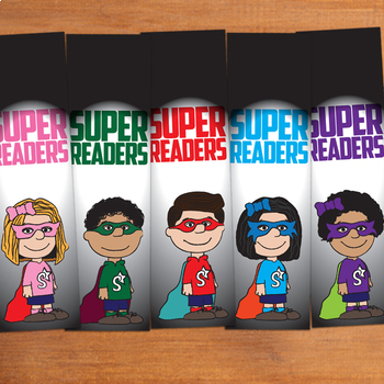 Preview of SUPER READERS (Edition 2) Character Bookmark Set: 2 Sizes: 6"X2" and 7"X2"