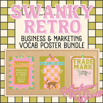 Preview of {SWANKY RETRO} Business & Marketing Vocabulary Classroom Poster Bundle(GROWING!)