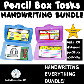 Preview of #Sale Handwriting Practice Activities in a Pencil Box Bundle