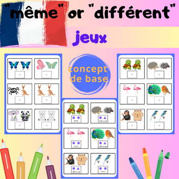 Preview of "Same or Different: Fundamental Concepts.Printable Cards for Children. in French