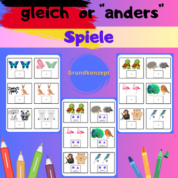 Preview of "Same or Different: Fundamental Concepts.Printable Cards for Children. in German