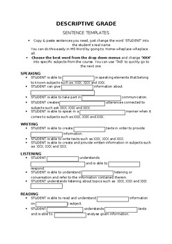 Preview of [Save Time!] Descriptive Grade Template Mid-term/End-of-year