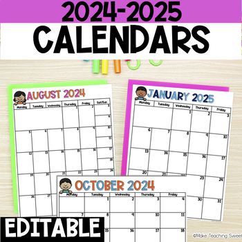 School Year Calendar 2022-2023 - Printable & Editable Monthly Calendar