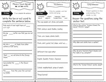 Preview of "Schools From Around the World" Skills Trifold aligned to Journeys Lesson 13