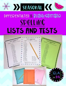 Preview of (Seasonal and Editable) Differentiated Spelling Program Lists and Tests