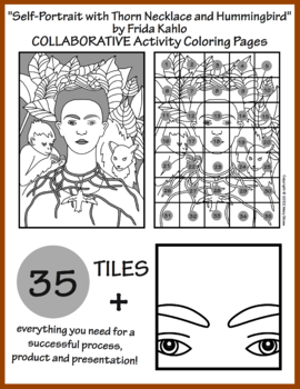 Preview of "Self-Portrait" by Frida Kahlo COLLABORATIVE Activity Coloring Pages