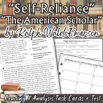 Preview of Self-Reliance & The American Scholar Task Cards & Test (Ralph Waldo Emerson)