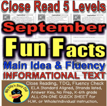 September Fun Facts Differentiated Close Reading Leveled Passages W Activities