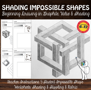 Preview of *Shading Impossible Shapes, Middle, High School Art Worksheets, Drawing Sub Plan