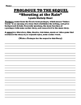 “Shouting at the Rain” SEQUEL PROLOGUE WORKSHEET by Northeast Education