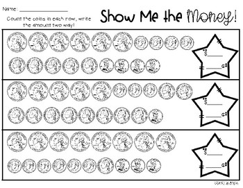 show me the money large money practice worksheet tpt