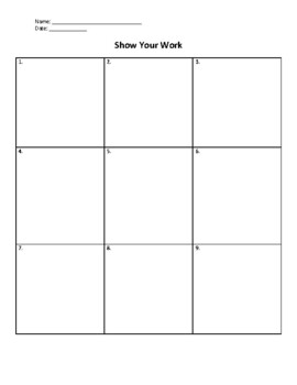 Preview of "Show Your Work" Answer Sheets (blank and numbered)