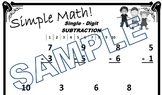 "Simple Math" - Single Digit Subtraction Worksheet (2 pages)